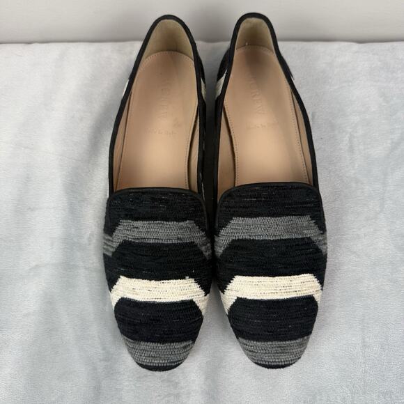 J. Crew Womens Black Gray Cream Textile Striped Italy Darby Currant Flats Sz 8 - Picture 3 of 9